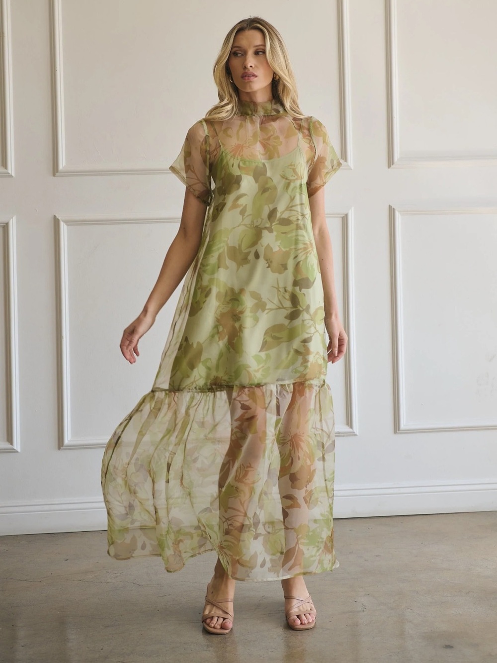 Sugarlips Ellery Floral Dime Organza Maxi Dress